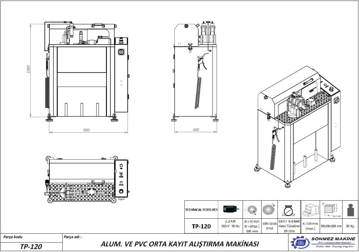 Taming End Milling Machine Alum. - PVC Profile Taming Machine For 120mm TP-120 PVC TP-120 PVC